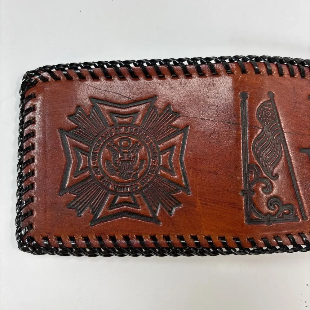 VFW Veteran Foreign Wars Leather Wallet Tooled Brown Billfold New